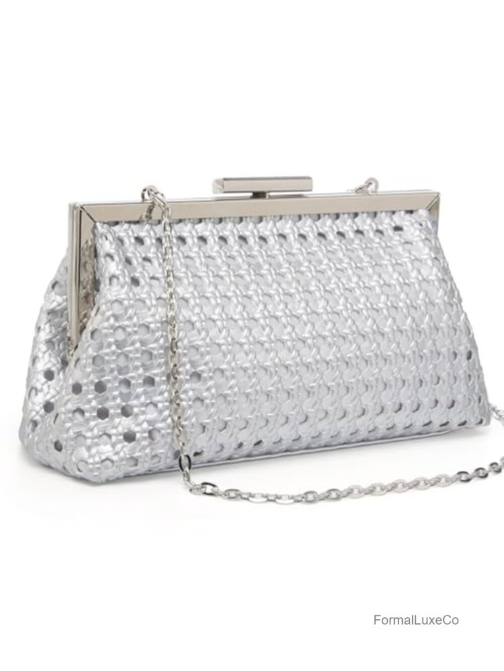 Women's Evening Clutch Purse with Detachable Chain, Woven Texture